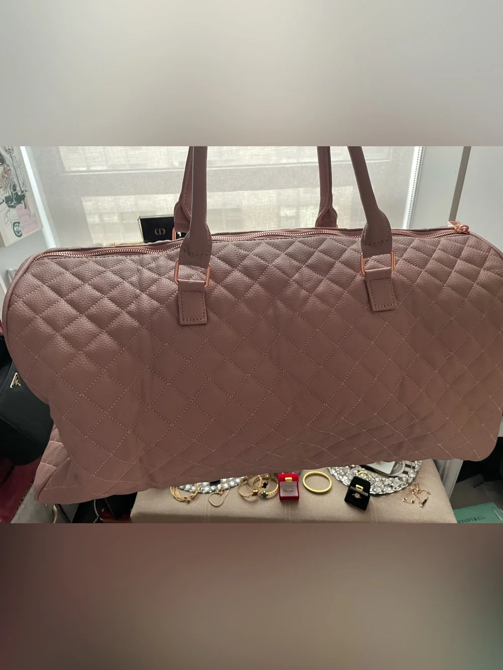 ✨💕Quilted Women's Weekender Tote Bag in Light Pink, Rose Gold Hardware💕✨NWT